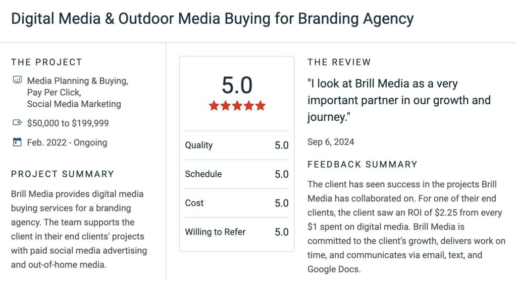 Agency partner review for Brill Media services